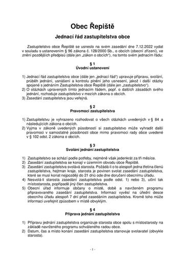 Jednací řád zastupitelstva obce Řepiště