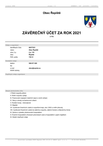 Závěrečný účet obce za rok 2021