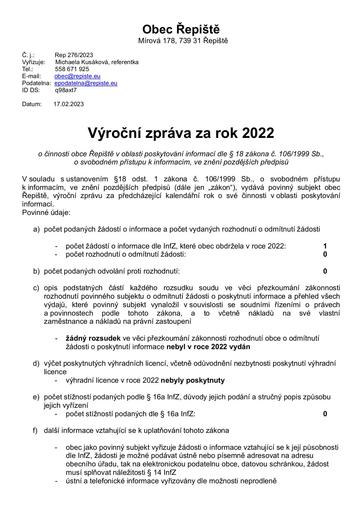 Výroční zpráva za rok 2022